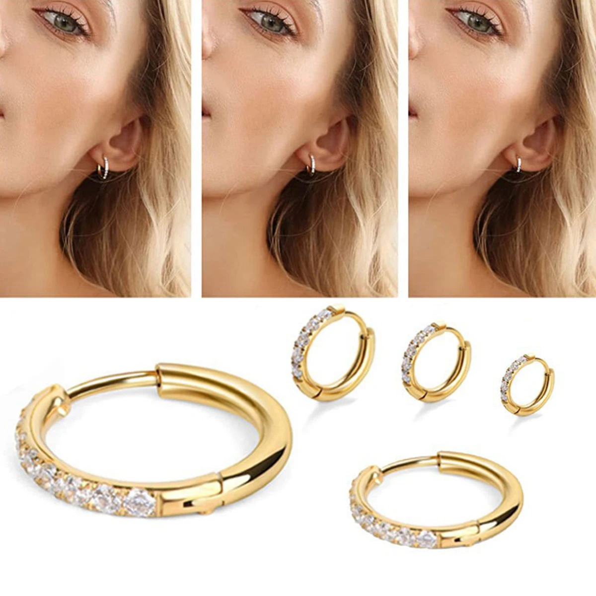 Conch Earring Hoop - 2 adet Paslanmaz Çelik Taşlı Hoop