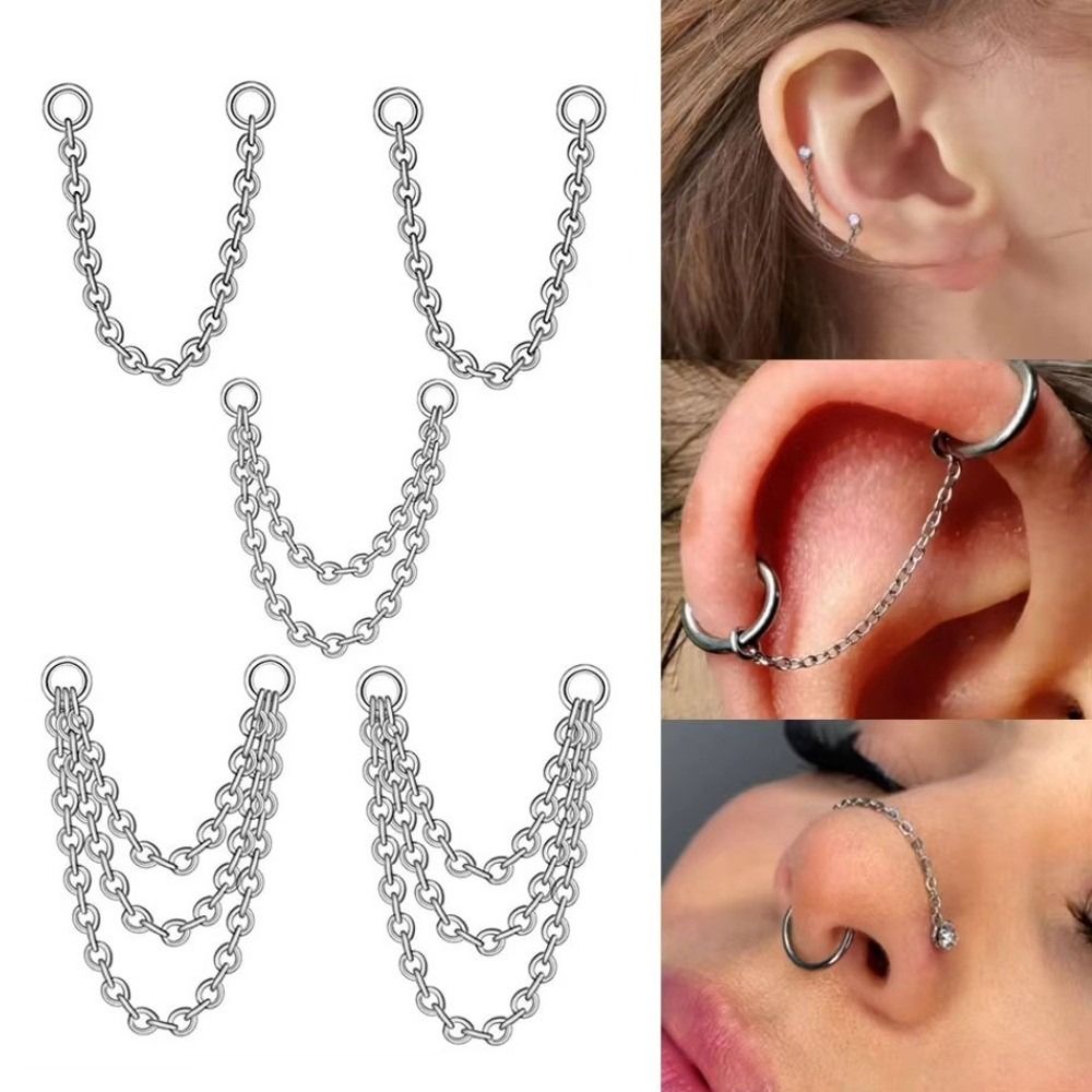 Body Jewelry Ear Piercing - Titanyum Burun Zinciri Üç Katmanlı Zincir