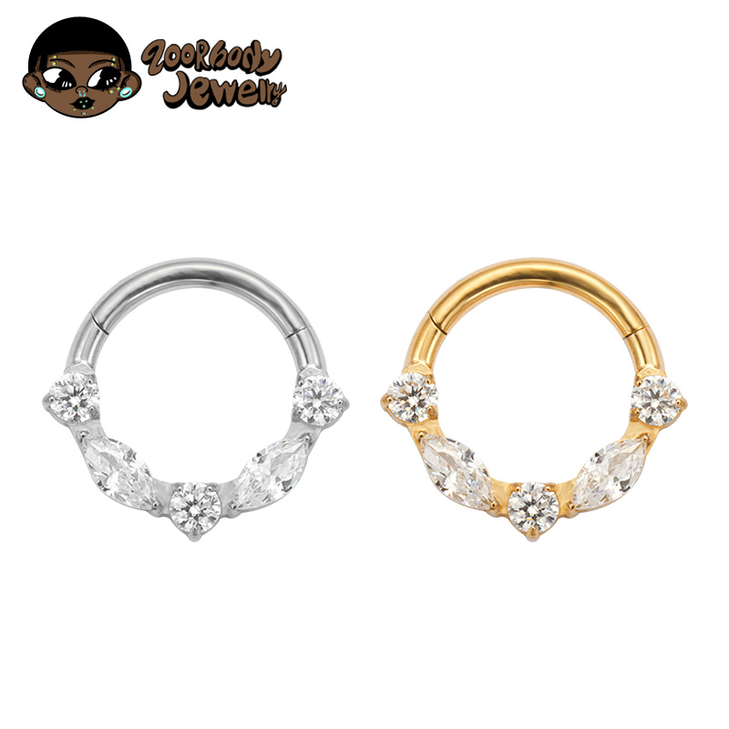 Septum Clicker Ring - ASTM F136 Titanyum Markiz CZ Menteşeli
