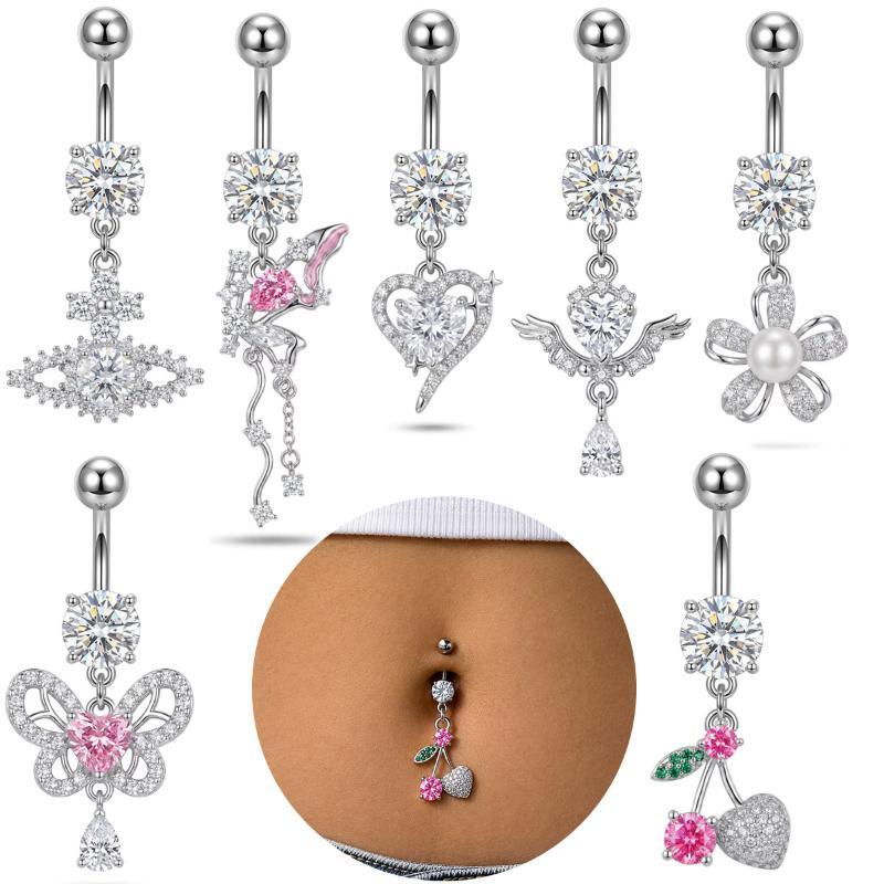 Body Jewelry Barbell - 1 adet Dangle göbek halkaları cerrahi