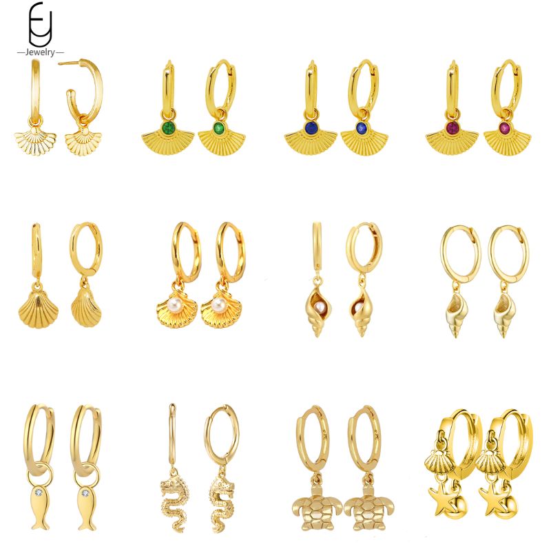 Conch Earring Hoop - 925 ayar gümüş iğne kabuk kabuklu