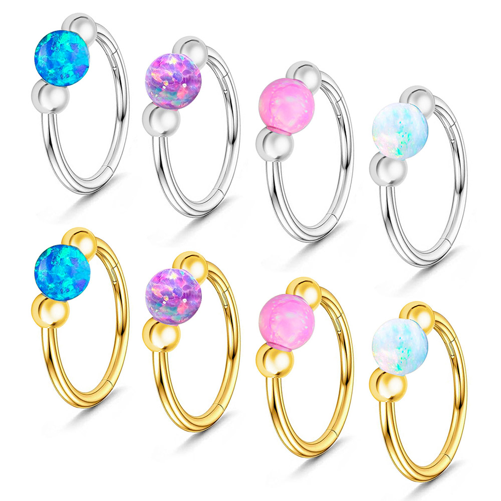 Body Jewelry Eu - Opal Burun Halkası Işıltılı Set, Tıbbi