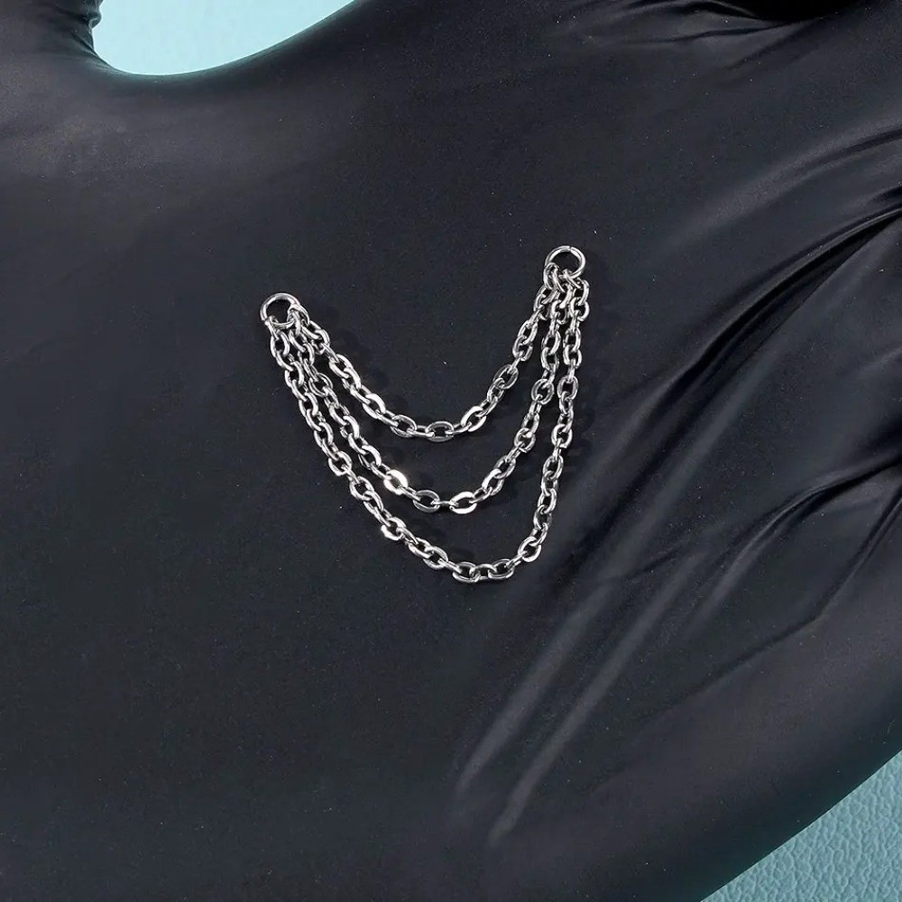 Body Jewelry Ear Piercing - Moda Titanyum Burun Zinciri Çift Zincir