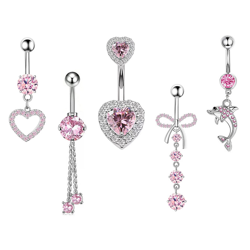 Body Jewelry Barbell - 1 adet pembe taç göbek halkaları