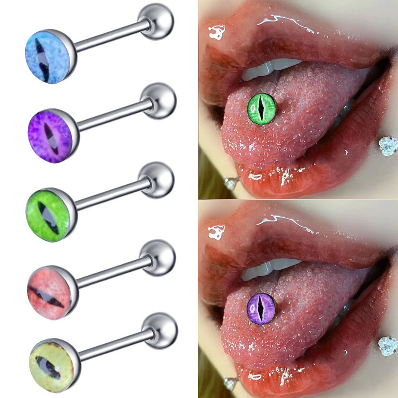 Body Jewelry Barbell - 14G Karanlıkta Parlayan Ejderha Gözü Dil