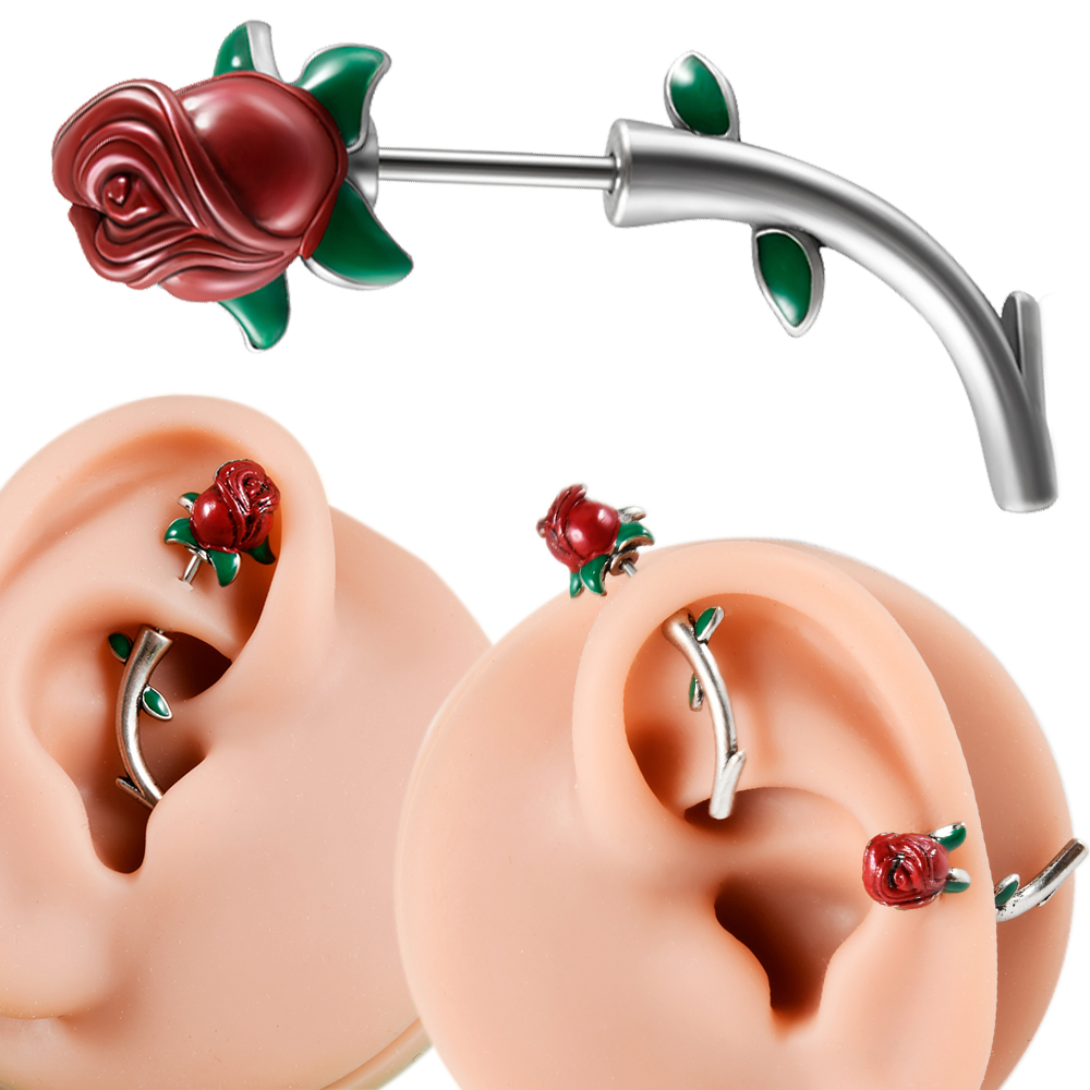 Body Jewelry Barbell - 1 adet cerrahi çelik kırmızı gül
