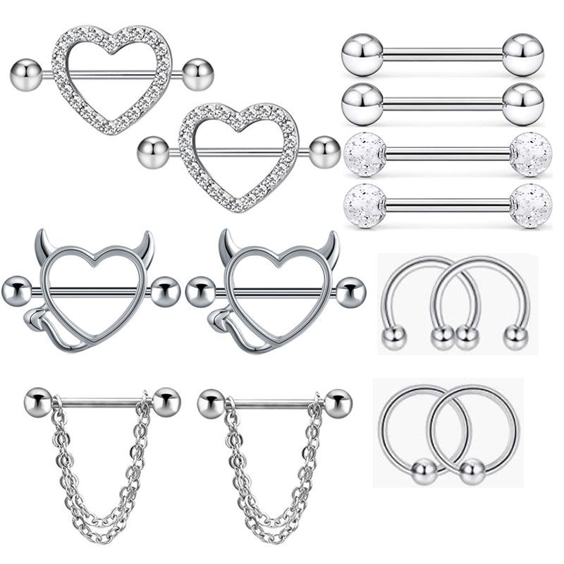 Body Jewelry Barbell - 14G Paslanmaz Çelik Meme Ucu Halkaları