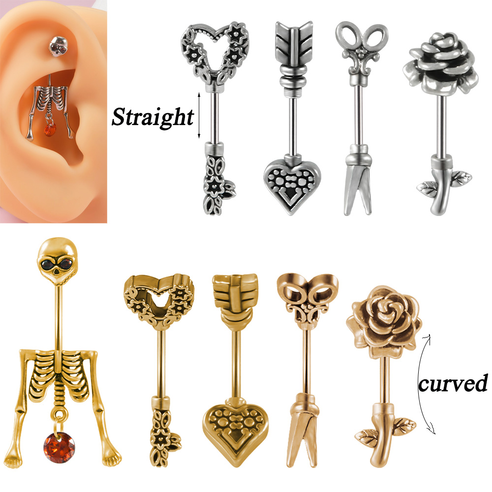 Body Jewelry Barbell - 1 adet Vintage cerrahi çelik iskelet