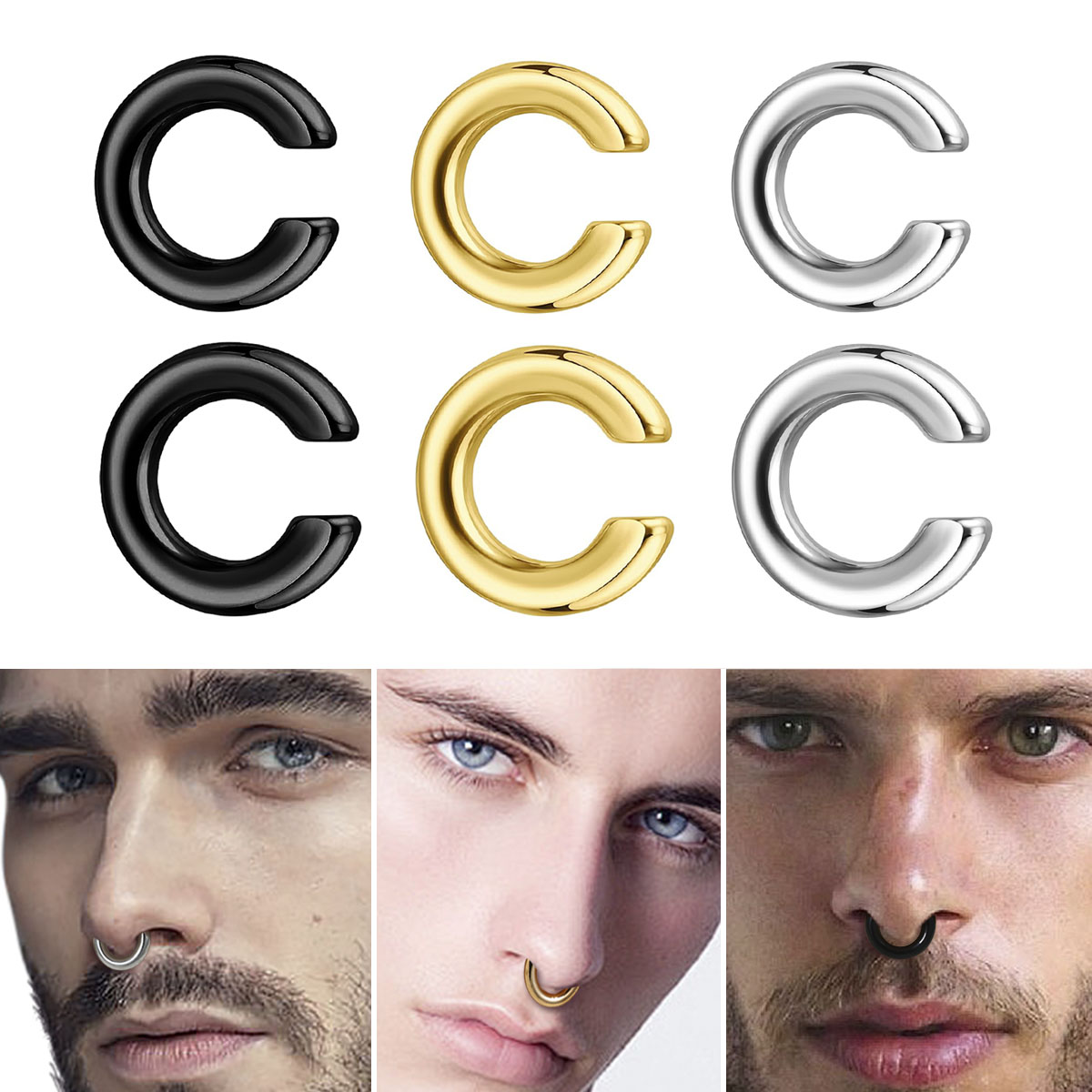 Body Jewelry Ear Piercing - 1 adet abartılı c-şekilli piercing olmayan