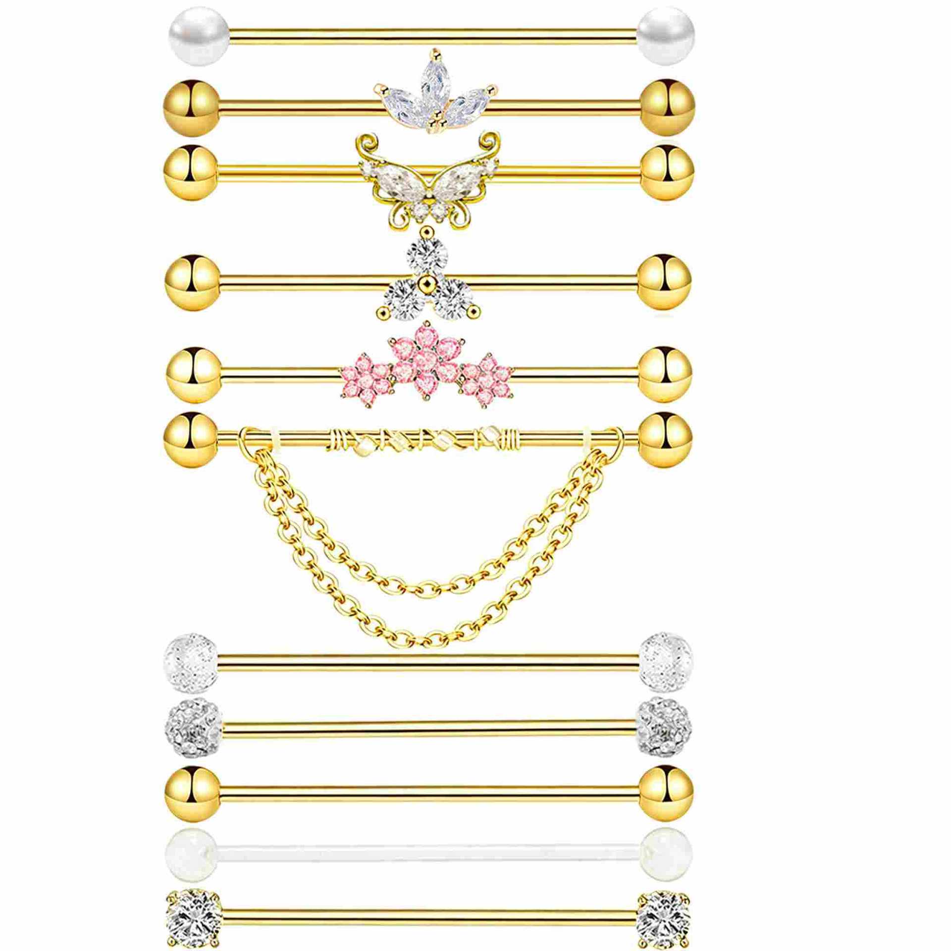 Body Jewelry Barbell - Altın Kaplama Endüstriyel Piercing Takısı 38mm