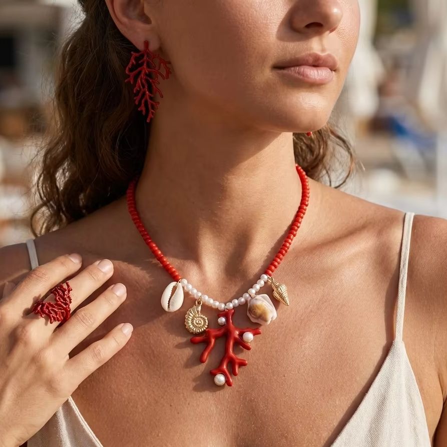 Bohemian Kırmızı Mercan Dalı Y - Conch Earring Hoop incelemesi ve fiyatı