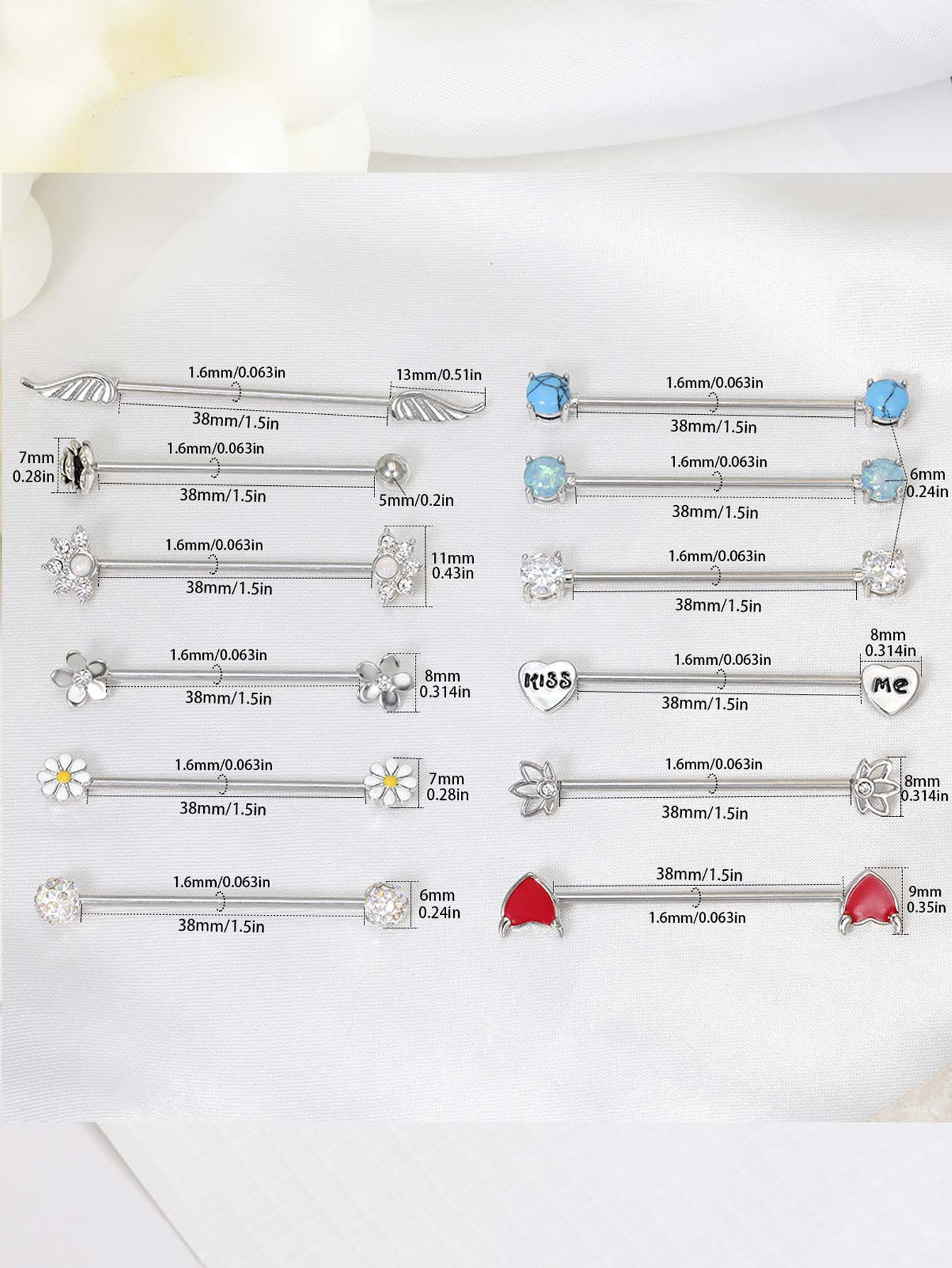 16G oklar kalpler endüstriyel  - Body Jewelry Barbell incelemesi ve fiyatı